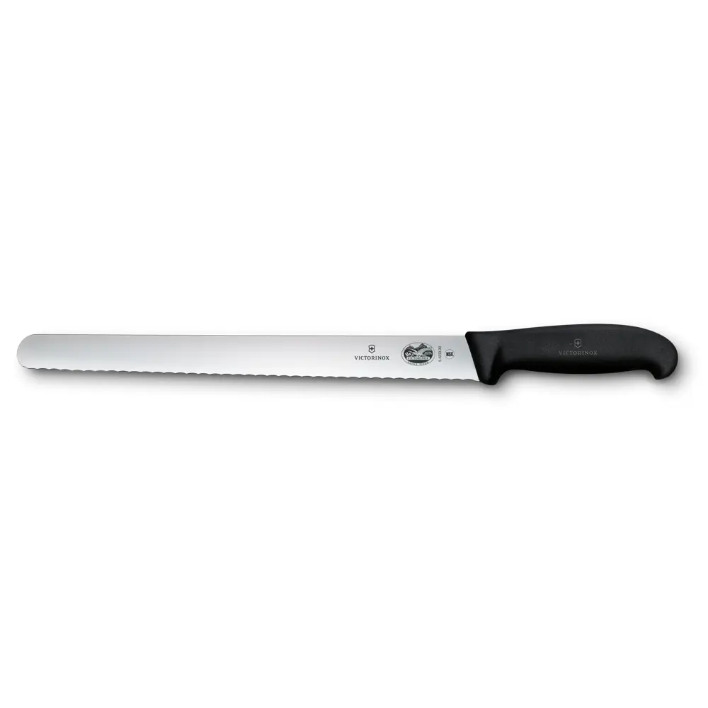 Couteau à trancher, lame ondulée 30cm fibrox noir 