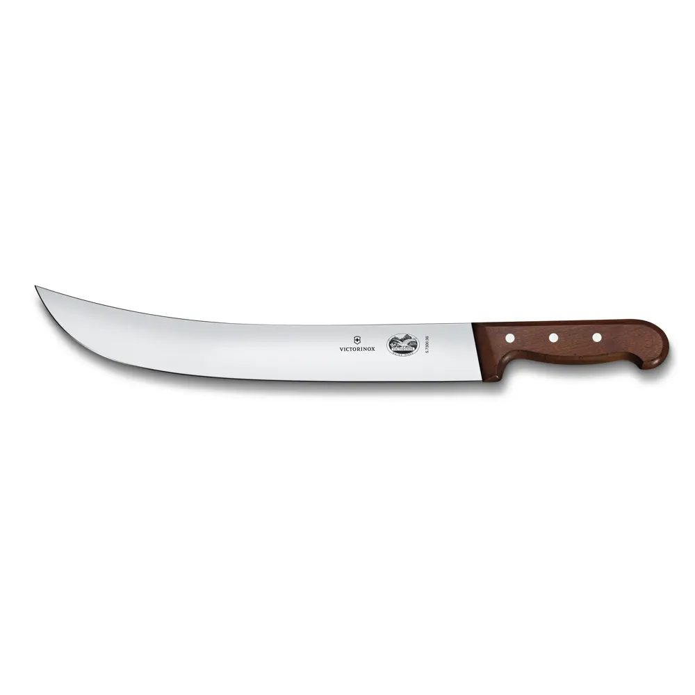 Gebogen slagersmes met houten handvat 36 cm breed lemmet