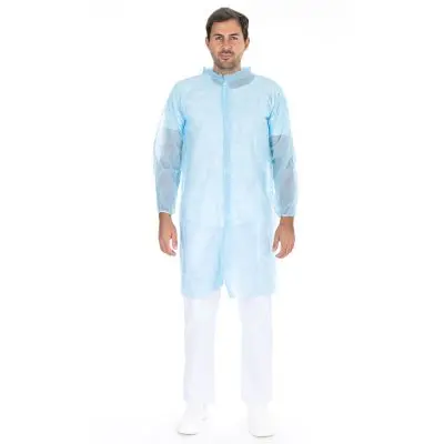 Bezoekersschorten Light met klittenband, opstaande boord | PP, blauw 100st.